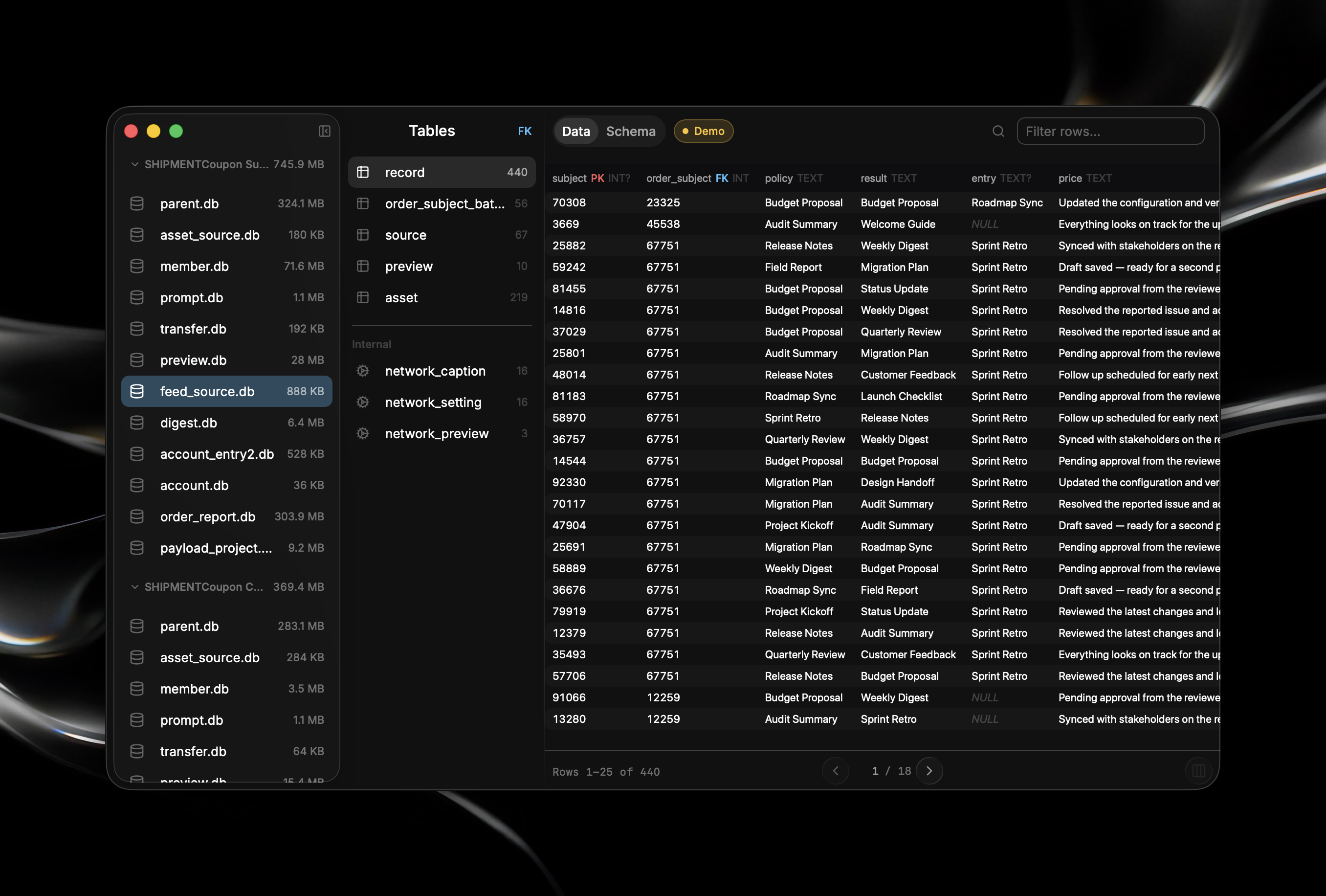 RayDB, our database client